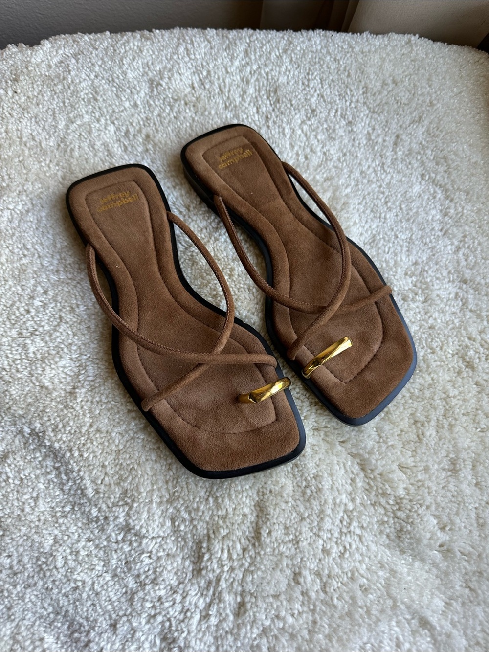 Jeffrey Campbell Women’s Islander Slide Sandal in Brown Suede Gold US 6.5